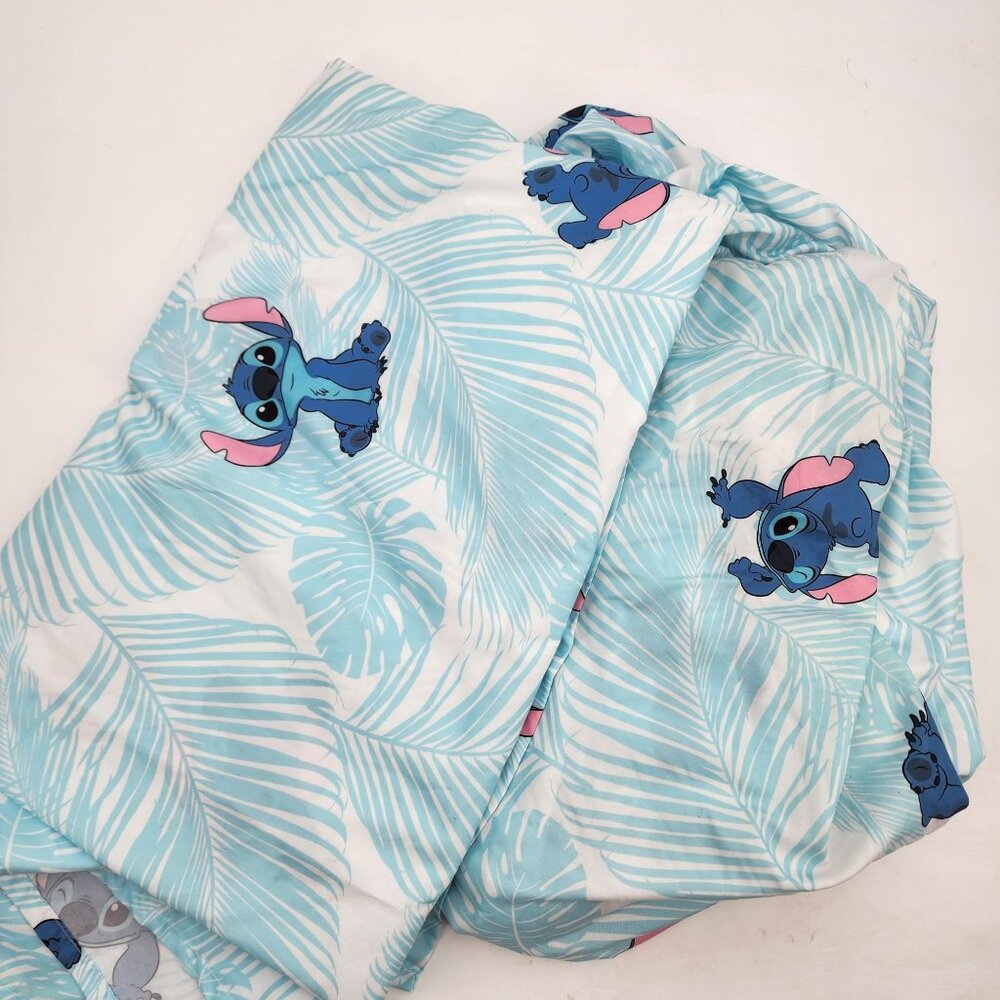 Disney Stitch Queen Size 2 Piece Sheet Set Tropical Leaf Flat Fitted